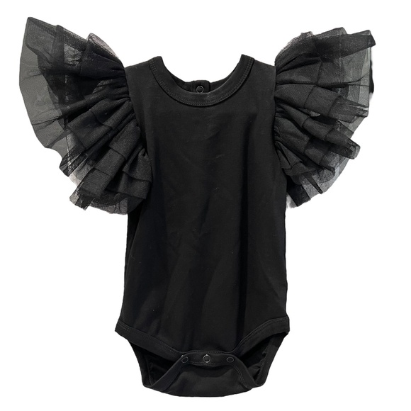 The Tiny Universe Black Organic Bodysuit Tulle Ruffles 6 Months Girls - Picture 1 of 6